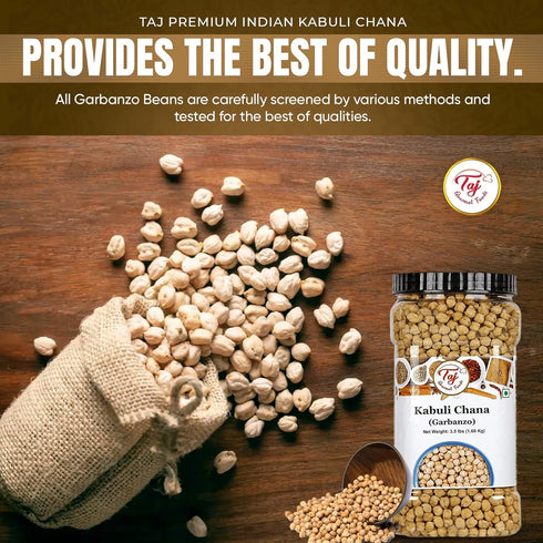 TAJ Gourmet Foods 4-Pounds TAJ Garbanzo Beans Dry | Kabuli Chana | Product of India