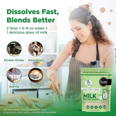 (4lb) Healthier Comforts Lactose Free Fortified Milk Protein Blend | Fortified with B, D, E Vitamins | High Protein