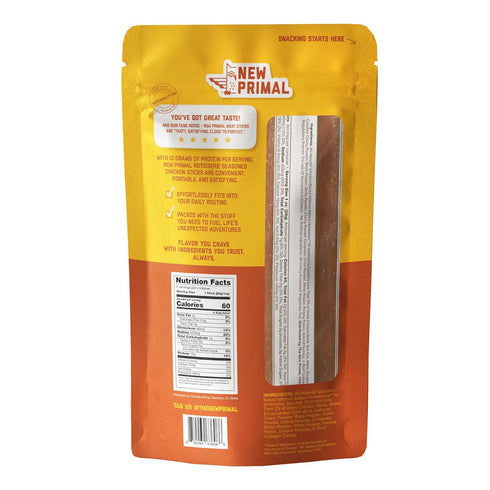 Whole30 10g 5 Count New Primal Rotisserie Chicken Sticks, Zero Sugar High Protein Snack, Gluten Free Healthy Snacks