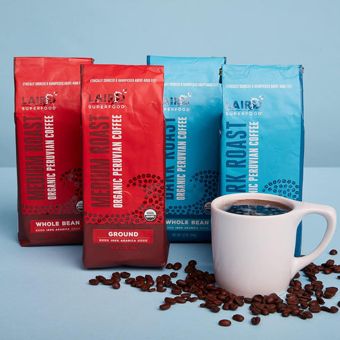 12 oz. Laird Superfood Peruvian Medium Roast Caffeinated Ground, Ethically Sourced Premium Ground Coffee, Gluten-Free