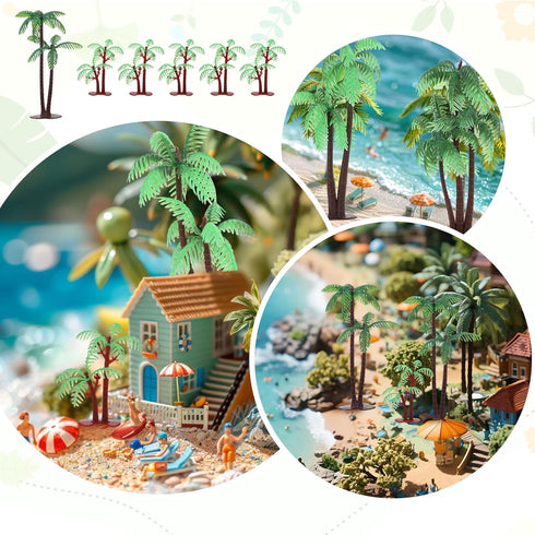 Gtziqa 16 Palm Tree Cake Topper, Pcs Mini Fake Palm Tree Decor Miniature Coconut Trees Model Artificial Tropical