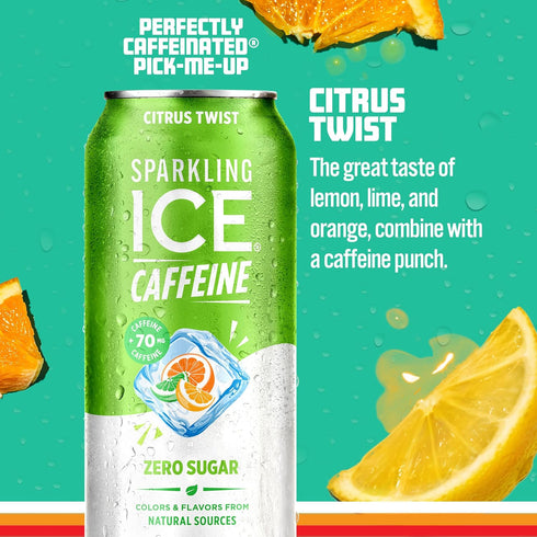 Vitamins,16 oz (Pack 12) Sparkling Ice Caffeine Citrus Twist Sparkling Water with Caffeine, Zero Sugar