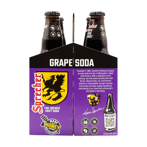 Sprecher 16 oz (12 Pack), Grape Soda in fl Glass Bottles Fire Brewed Craft Soda with Real Honey, Bold Juicy Grape
