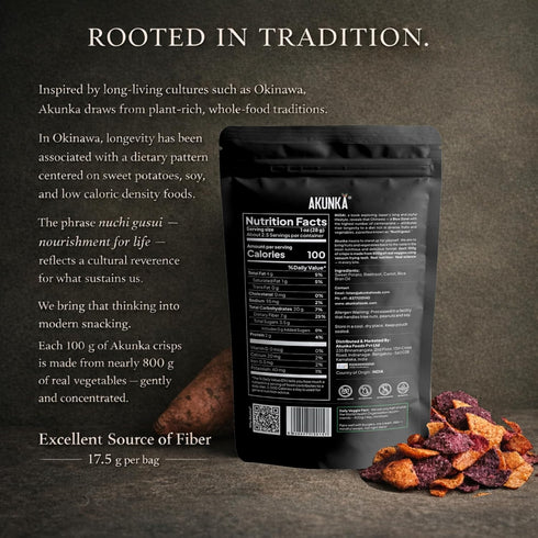 AKUNKA 2.5 oz Crispy Roots - Unsalted Vegetable Snack, Sweet Potato, Carrot, Beetroot, High Fiber, Zero Added Salt