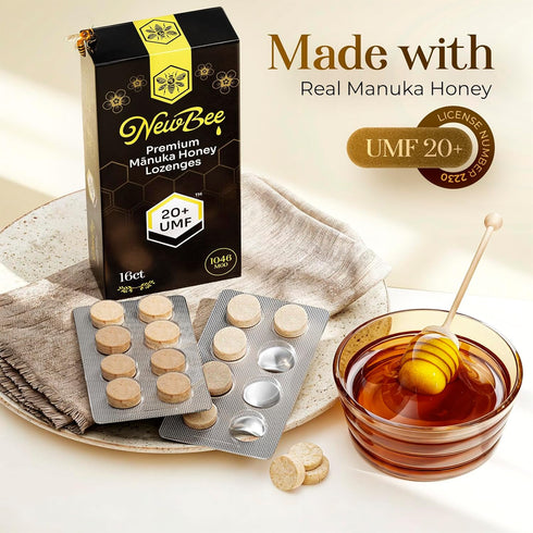 NEWBEE Lozenges, 16 Count 20+, 1046 Manuka Honey Made W/UMF MGO New Zealand Manuka Honey, UMF Certified, Monofloral