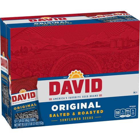 1.625 oz. (Pack 12) DAVID Sunflower Seeds, Original Flavor