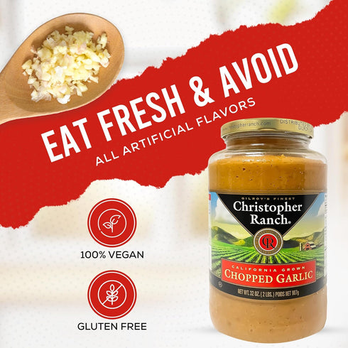 32 oz Christopher Ranch Chopped Garlic in Olive Oil, California-Grown Fresh, Ready-to-Use, Premium Quality
