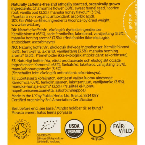 20 6 Pukka Herbal Teas Tea - Organic - Chamomile Vanilla and Manuka Honey - Bags - Case