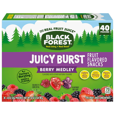 0.8 (40 Count) Black Forest Juicy Burst Fruit Snacks, Berry Medley, Ounce Pouches