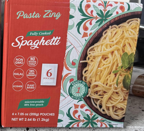 Generic Fully Cooked Spaghetti, Pasta, Ready in 1 Minute, Microwaveable BPA Free Pouch,