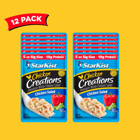 (5 oz 12 Pack) StarKist Chicken Creations Chicken Salad Pouch - Fully Cooked High Protein White Meat, Gluten Free, Soy