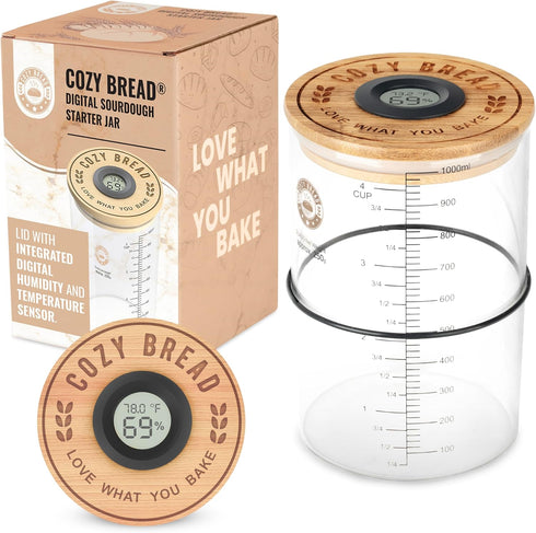 Cozy Bread Digital Sourdough Starter Jar 34oz Glass Fermentation Jar with Digital