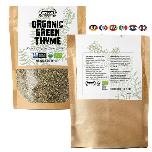 (7.05 oz) Apsogo Organic Greek Thyme Premium Dried Thyme Leaves from Greece Aromatic for Cooking, Tea & Seasoning