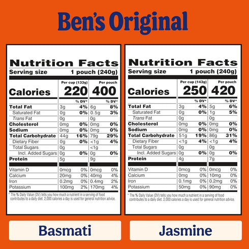 Pack, 8.5 OZ (Pack 6) BEN'S ORIGINAL Ready Rice Basmati and Jasmine Rice Variety Easy Dinner Sides, Pouch