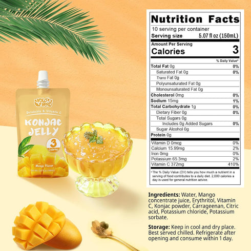 20 Packs, (3 0 VOLO VERO Konjac Jelly Squeeze Pouch Healthy Snacks, Low Calories Kcal), Drinkable, Sugar, Gluten Free