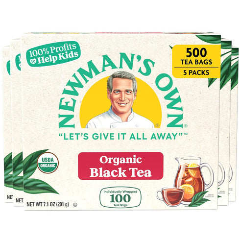 Newmans Own Organic Black Tea, 100 Tea Bags, Pack of 5, USDA