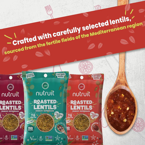 1.2oz Packs (20-Pack Nutruit Roasted Lentil Snacks - Tasty Snack Box with Vegan, Gluten Free, Non-GMO, High Protein