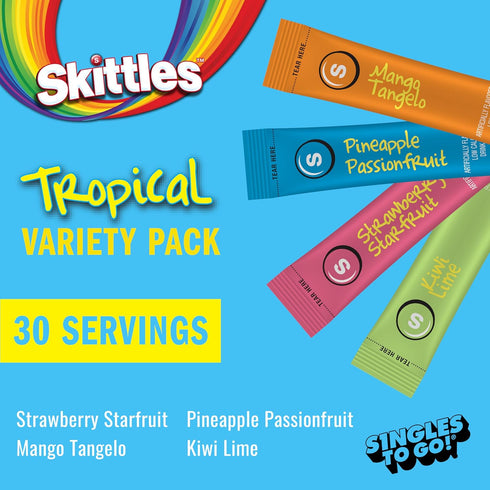 Pack, 1 (30 SINGLES TO GO! Skittles Singles To Go Tropical Flavors Variety Powdered Drink Mix, Strawberry Starfruit