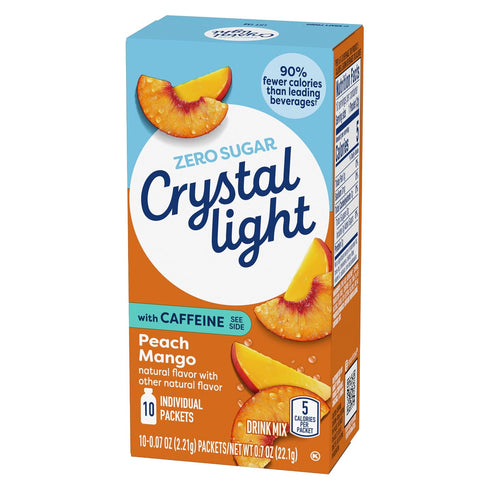 10-Packet (Pack 8) Crystal Light On The Go Peach Mango With Caffeine Drink Mix, Box