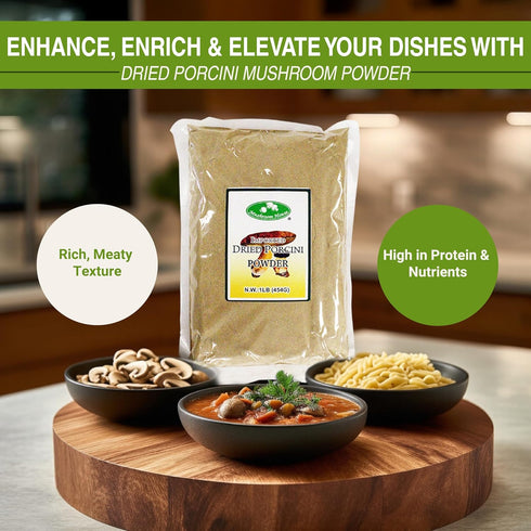 1 lb Mushroom House Dried Porcini Mushroom Powder, - Wild-Harvested, Aromatic, Rich Umami Flavor - Ideal for Rubs