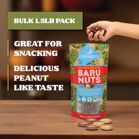 1.5 LB, 6 9, Gourmanity Brazilian Baru Nuts, Complex Nutty Flavor, High in Protein, Vitamin E and Omega & Roasted