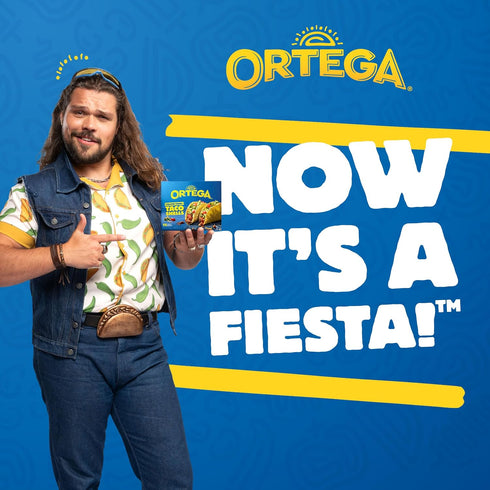 12 Ortega Fiesta Flats Taco Kit, Flat Bottom Taco Shells, Taco Seasoning and Taco Sauce