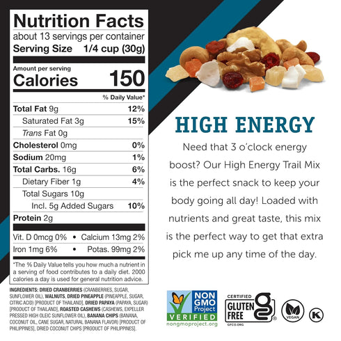 14oz, Power Up Premium Trail Mix - High Energy Trail Mix Gluten Free, Vegan, Non-GMO