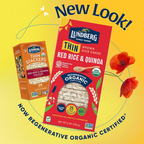 6 oz (Pack 1) Lundberg Organic Thin Stackers, Red Rice & Quinoa, Salt-Free, Thin Multigrain Rice Cakes, Gluten-Free