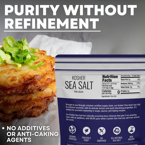 30 oz Fine Grain Kosher Salt, Fine Replacement for Table Salt, Non-Iodized & Natural for Table Shakers, Bag