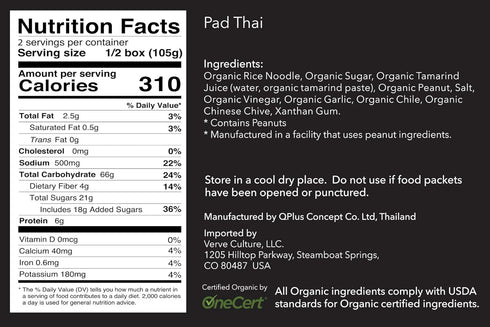 Verve Culture Thai for Two - Organic Pad Thai Noodles with Pad Thai Sauce | Authentic Gluten-Free Vegan Cooking Kit