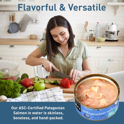 6.0 oz 3 COLES Patagonian Salmon in Water Boneless | Skinless | Canned Salmon-Seafood Rich in Protein - Each Container