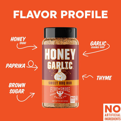 (2-Pack) Fire & Smoke Society Honey Garlic BBQ Rub | Seasonings for Smoking and Grilling | Pulled Pork Ribs Chicken