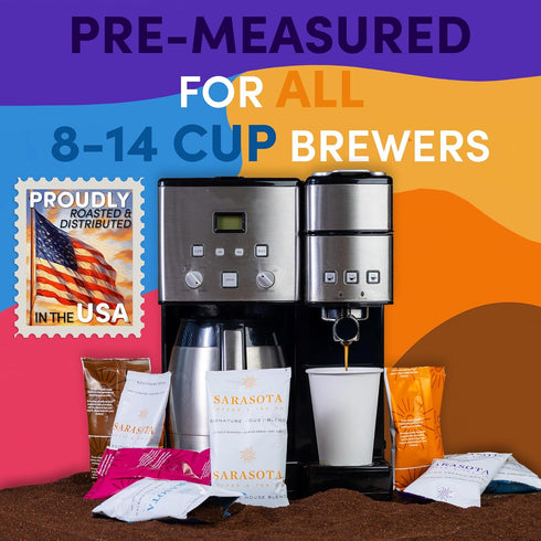 Packets Pack Set, Packs 12-Cup 2oz Coffee Sampler Variety Ground Coffee Gift Medium Dark & Flavored Roast, Low Acid
