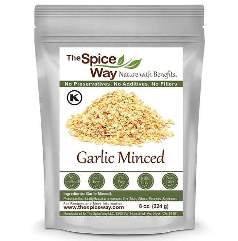 The Spice Way Minced Garlic - 8 oz - Whole Bulk Dehydrated Dried Garlic Flakes, Coarse than Dry Powder, US Grown