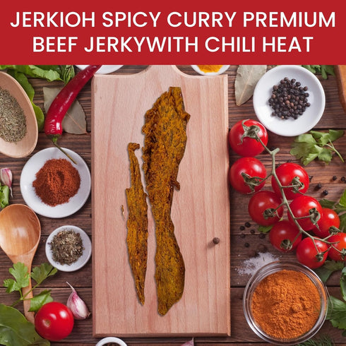 Pack, 1 oz Jerkioh Spicy Curry Premium Beef Jerky Authentic Vietnamese Street Food Flavor with Chili Heat | Gourmet