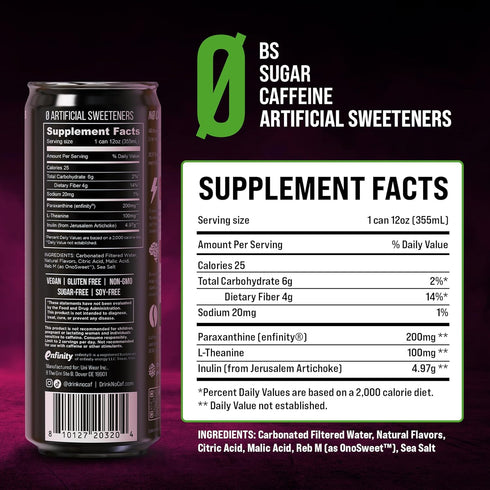 12 oz (Pack 12) CAF Energy Paraxanthine Energy Drink, Caffeine Alternative, Sugar Free, Raspberry Passionfruit, Smooth