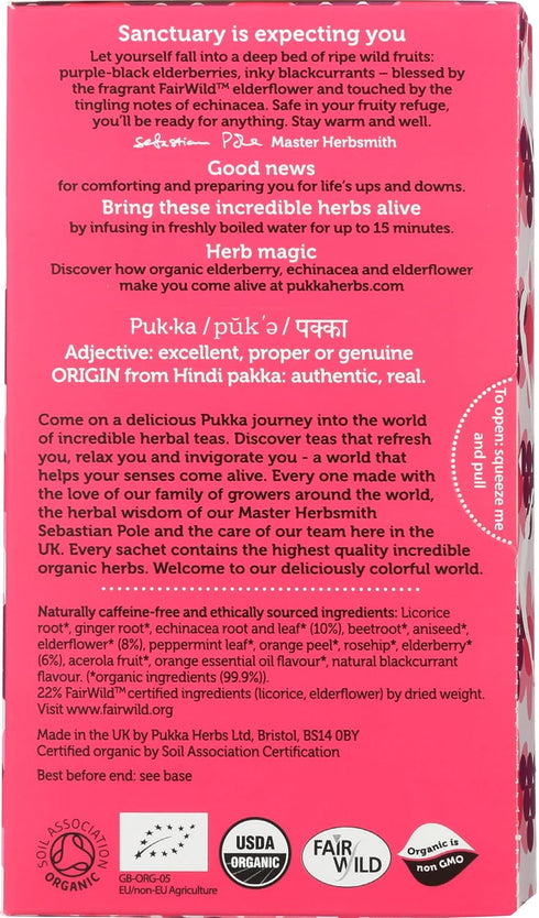 20 Pukka Elderberry & Echinacea Organic Herbal Tea, Perfect for Wellness Support, Caffeine Free, Total Tea Bags