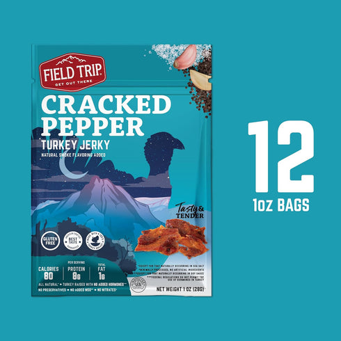 1oz 12 Pack Field Trip Turkey Jerky, Gluten Free, Low Carb, Healthy High Protein Snacks, No Nitrates, All Natural