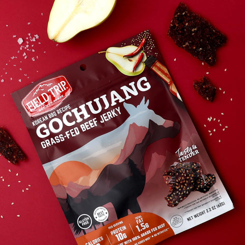 2.2oz 4 Pack, Field Trip Grass Fed Beef Jerky, Healthy Gluten Free Snacks, All Natural, Paleo-Friendly Beef Jerky, High