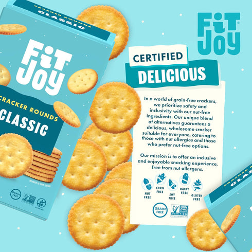 3-Pack, 7 Oz FitJoy Grain Free Crackers in Classic (Salt) Flavor - Round Party Crackers without Gluten, Non-GMO Project