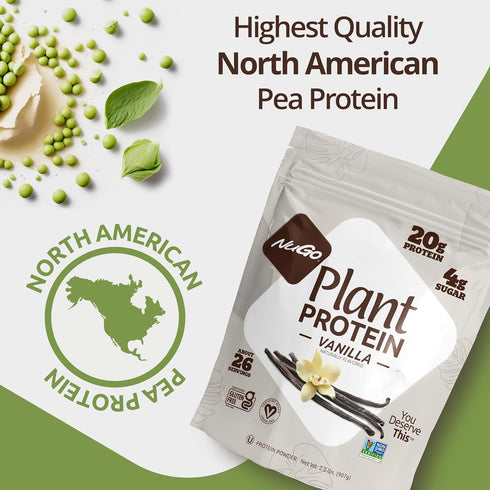 NuGo Plant Protein Powder, Vanilla, 20g Vegan Pea Protein, Low Sugar, 26 Servings