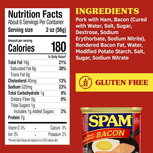 7 12 oz (Pack 12) SPAM with Real HORMEL Bacon, g protein
