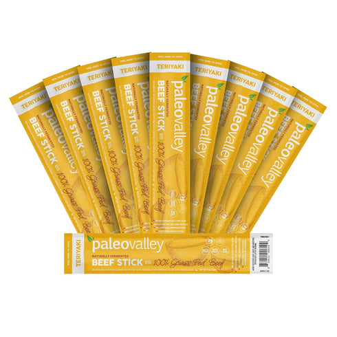Paleovalley 100% Grass Fed Teriyaki Beef Sticks - Delicious Gluten Free Snack, High Protein Keto Friendly