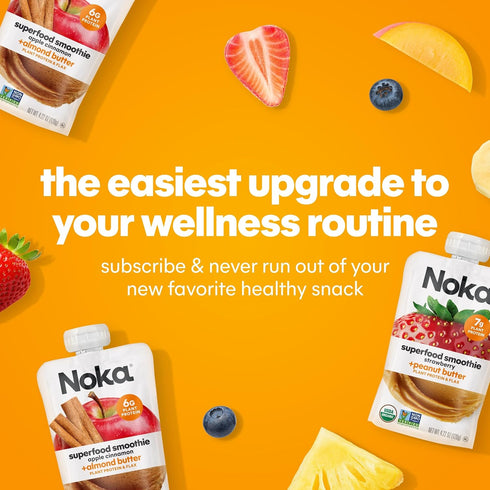 4.22 oz (Pack 12) Noka Superfood Fruit Smoothie Pouches, Organic Applesauce Pouches with Apple, Cinnamon & Almond