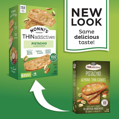 Nonni's Thin Addictives Pistachio Almond Crisps, 4.4 Ounce