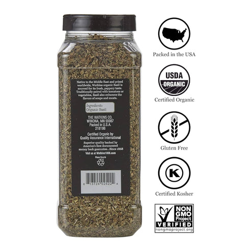 4.9 oz (Pack 1) Watkins Gourmet Spice, Organic Basil, Bulk Food Service Size