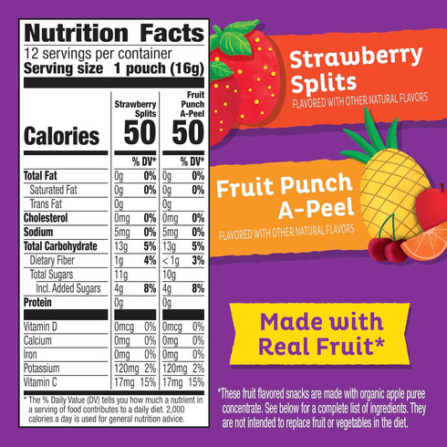 Pack, 12 Count, 6.7 oz Annie's Organic Fruit Peel-A-Parts Fruit Flavored Snacks, Strawberry and Fruit Punch, Gluten