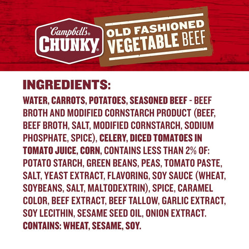 18.8 Oz Campbells Chunky Soup, Old Fashioned Vegetable Beef Soup, Can