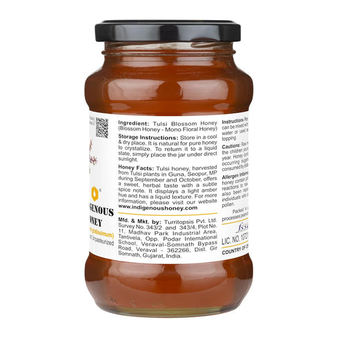 530g Pack 1 INDIGENOUS HONEY Tulsi Basil Honey Raw Natural Pure Unprocessed NMR Tested Unpasteurized Unheated Glass Jar