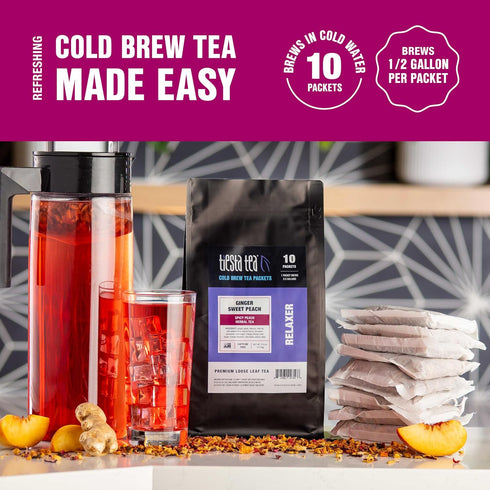Packets, 64 oz (Pack 10) Tiesta Tea - Ginger Sweet Peach Cold Brew Tea, Mother's Day Loose Leaf, Spicy Peach Herbal
